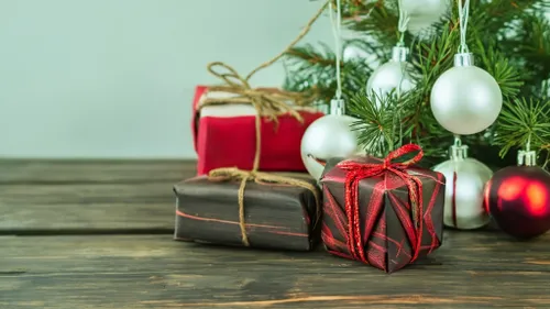 Festive Christmas Scene FREE Stock Photo, tree, wooden, shiny picture