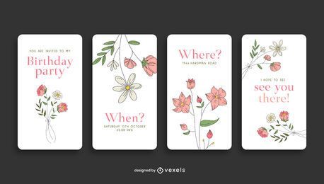 Free Floral Bday Invite SM Story stock image to download Floral Bday Invite SM Story FREE Stock Vector, social-media, birthday-invitation, birthday picture