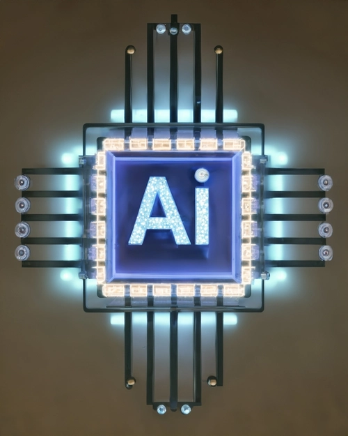 Illuminated AI Chip FREE Stock Photo, AI,  technology,  microchip picture