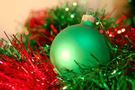 Green Christmas Ornament with Tinsel FREE Stock Photo, noel, tinsel, christmas picture