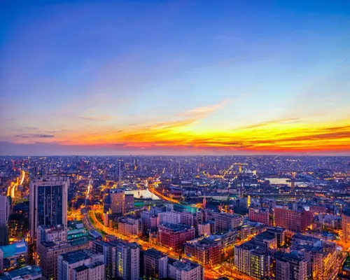 Free Vibrant City Sunset stock image to download Vibrant City Sunset FREE Stock Photo, sunset, cityscape, skyline picture