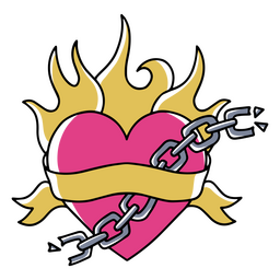 Flaming Chain Heart Ribbon PNG FREE Stock Clipart, heart, tattoo, traditional picture